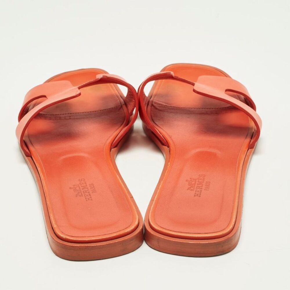 Hermes Oran Size 39 Orange Leather Flat Sandals - Picture 5 of 7